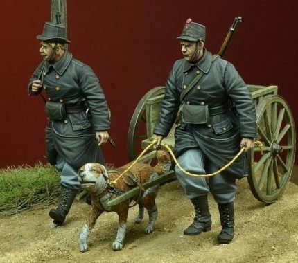 WWI Belgian Dog drawn Cart with Crew