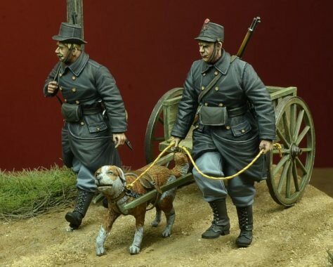 WWI Belgian Dog drawn Cart with Crew