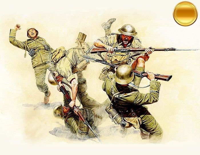 Hand-to-hand fight, British and German infantry. Battles in Northern Africa. WW II era. Kit 1.